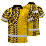 Hi Vis Polo Shirt Reflective Tapes Yellow Polynesian Custom Name Safety Workwear For Workers, Truckers, Operators