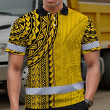 Hi Vis Polo Shirt Reflective Tapes Yellow Polynesian Custom Name Safety Workwear For Workers, Truckers, Operators
