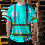 Hi Vis Shirt Reflective Tapes Blue Neon Custom Name Safety Workwear For Workers, Truckers, Operators