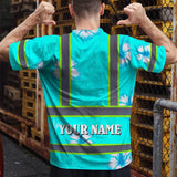 Hi Vis Shirt Reflective Tapes Blue Neon Custom Name Safety Workwear For Workers, Truckers, Operators