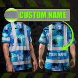 Hi Vis Shirt Reflective Tapes Blue Neon Flowers 4 Custom Name