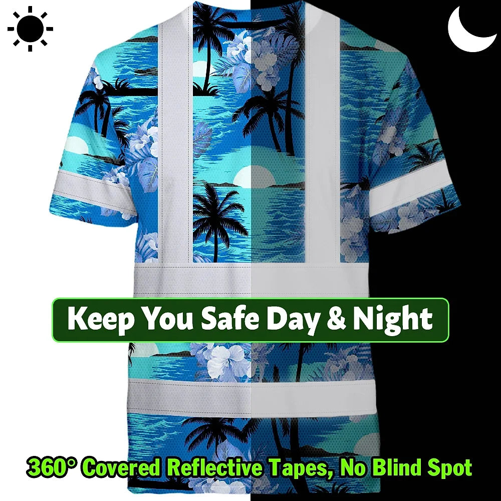 Hi Vis Shirt Reflective Tapes Blue Neon Flowers 4 Custom Name