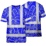 Hi Vis Shirt Reflective Tapes Blue Neon Flowers Custom Name Safety Workwear For Workers, Truckers, Operators