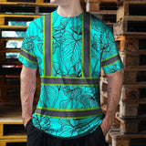 Hi Vis Shirt Reflective Tapes Blue Neon Flowers Custom Name Safety Workwear For Workers, Truckers, Operators