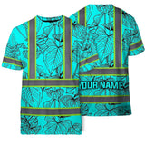 Hi Vis Shirt Reflective Tapes Blue Neon Flowers Custom Name Safety Workwear For Workers, Truckers, Operators