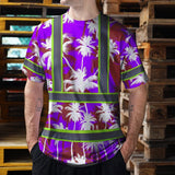 Hi Vis Shirt Reflective Tapes Blue Neon Flowers Custom Name Safety Workwear For Workers, Truckers, Operators