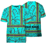 Hi Vis Shirt Reflective Tapes Blue Neon Flowers Custom Name Safety Workwear For Workers, Truckers, Operators