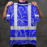Hi Vis Shirt Reflective Tapes Blue Neon Flowers Custom Name Safety Workwear For Workers, Truckers, Operators