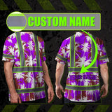 Hi Vis Shirt Reflective Tapes Blue Neon Flowers Custom Name Safety Workwear For Workers, Truckers, Operators