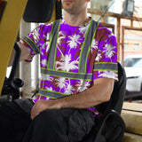 Hi Vis Shirt Reflective Tapes Blue Neon Flowers Custom Name Safety Workwear For Workers, Truckers, Operators