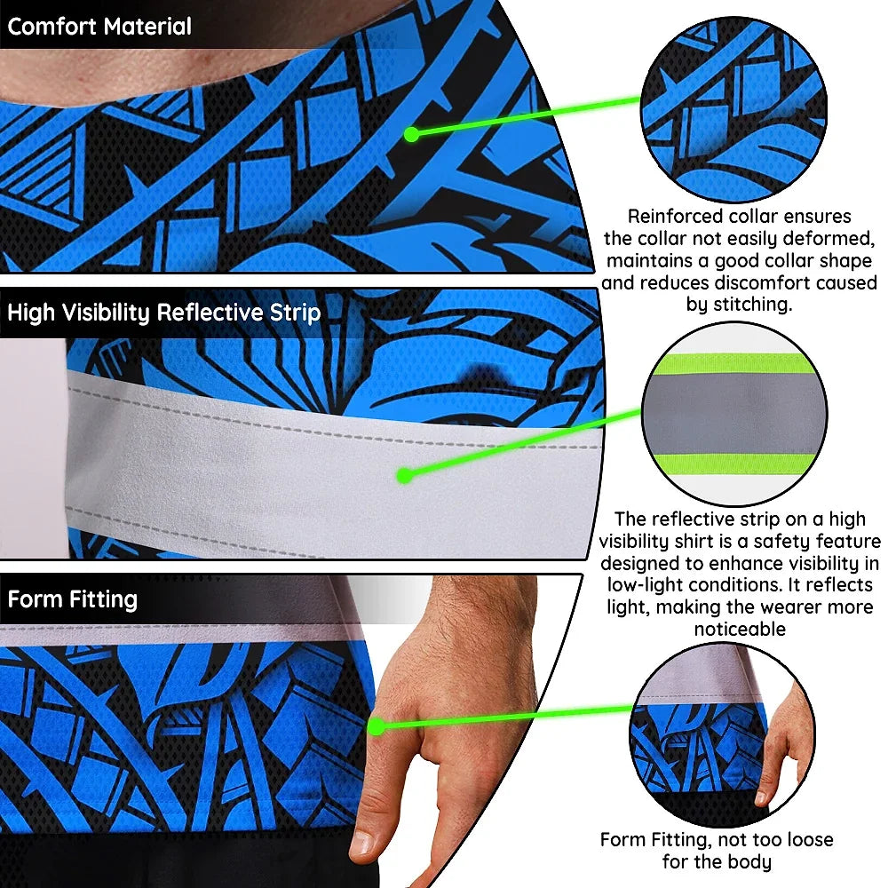 Hi Vis Shirt Reflective Tapes Blue Neon Polynesian Tribal Custom Name Safety Workwear For Workers, Truckers, Operators
