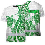 Hi Vis Shirt Reflective Tapes Dark Green Neon Polynesian Turtle Custom Name Safety Workwear For Workers, Truckers, Operators