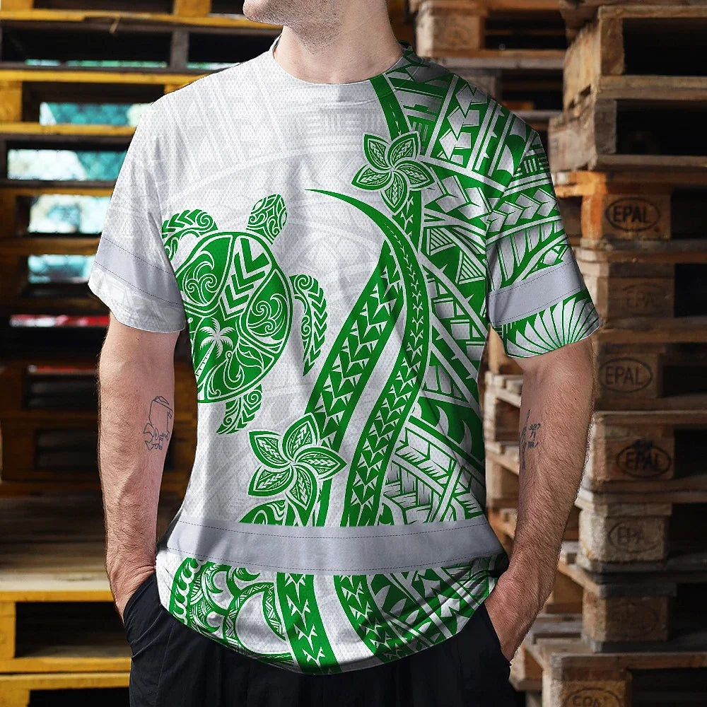 Hi Vis Shirt Reflective Tapes Dark Green Neon Polynesian Turtle Custom Name Safety Workwear For Workers, Truckers, Operators