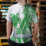 Hi Vis Shirt Reflective Tapes Dark Green Neon Polynesian Turtle Custom Name Safety Workwear For Workers, Truckers, Operators