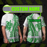 Hi Vis Shirt Reflective Tapes Dark Green Neon Polynesian Turtle Custom Name Safety Workwear For Workers, Truckers, Operators