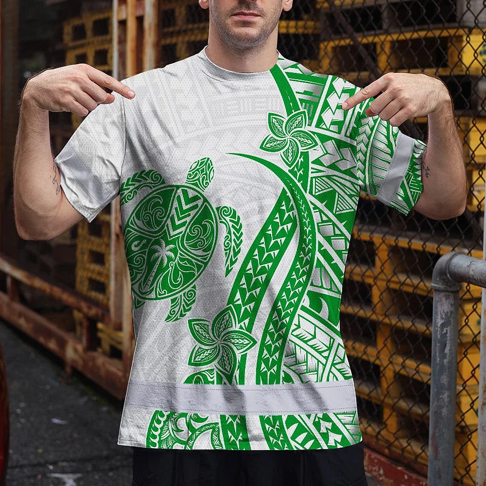 Hi Vis Shirt Reflective Tapes Dark Green Neon Polynesian Turtle Custom Name Safety Workwear For Workers, Truckers, Operators