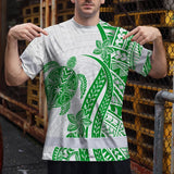 Hi Vis Shirt Reflective Tapes Dark Green Neon Polynesian Turtle Custom Name Safety Workwear For Workers, Truckers, Operators