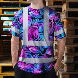 Hi Vis Shirt Reflective Tapes Gradient Blue Violet Custom Name Safety Workwear For Workers, Truckers, Operators