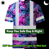 Hi Vis Shirt Reflective Tapes Gradient Blue Violet Custom Name Safety Workwear For Workers, Truckers, Operators
