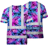 Hi Vis Shirt Reflective Tapes Gradient Blue Violet Custom Name Safety Workwear For Workers, Truckers, Operators