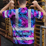 Hi Vis Shirt Reflective Tapes Gradient Blue Violet Custom Name Safety Workwear For Workers, Truckers, Operators