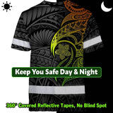 Hi Vis Shirt Reflective Tapes Gradient Green Orange Polynesian Tribal Custom Name Safety Workwear For Workers, Truckers, Operators
