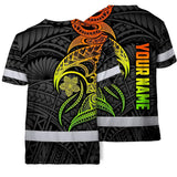 Hi Vis Shirt Reflective Tapes Gradient Green Orange Polynesian Tribal Custom Name Safety Workwear For Workers, Truckers, Operators