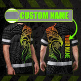 Hi Vis Shirt Reflective Tapes Gradient Green Orange Polynesian Tribal Custom Name Safety Workwear For Workers, Truckers, Operators