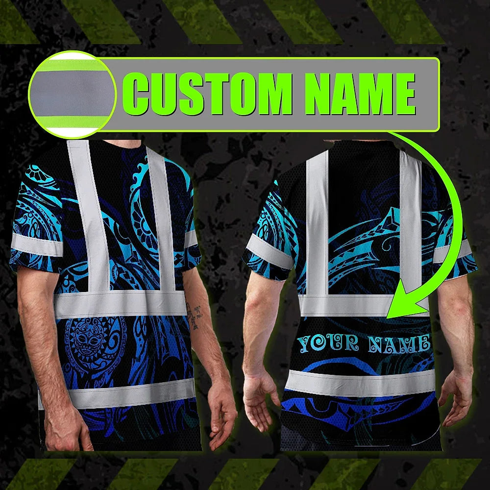 Hi Vis Shirt Reflective Tapes Gradient Turtle Hawaiian Polynesian Tribal Custom Name