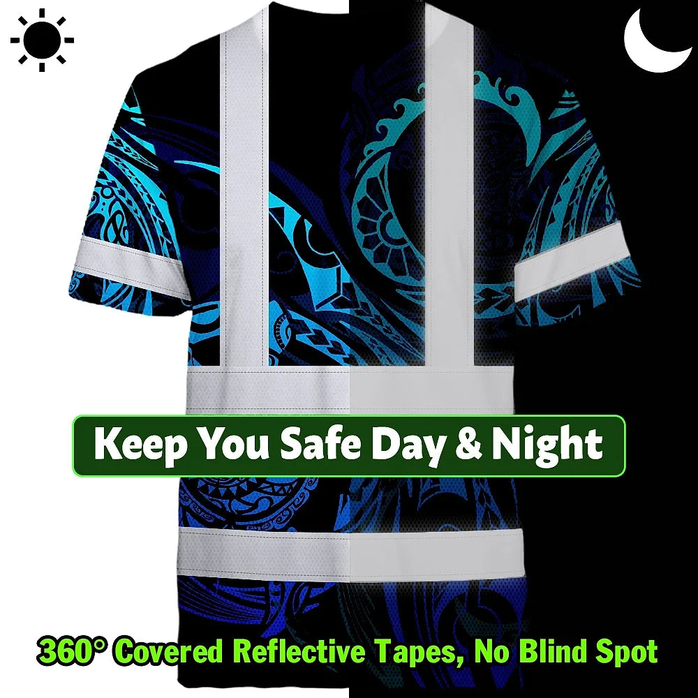 Hi Vis Shirt Reflective Tapes Gradient Turtle Hawaiian Polynesian Tribal Custom Name