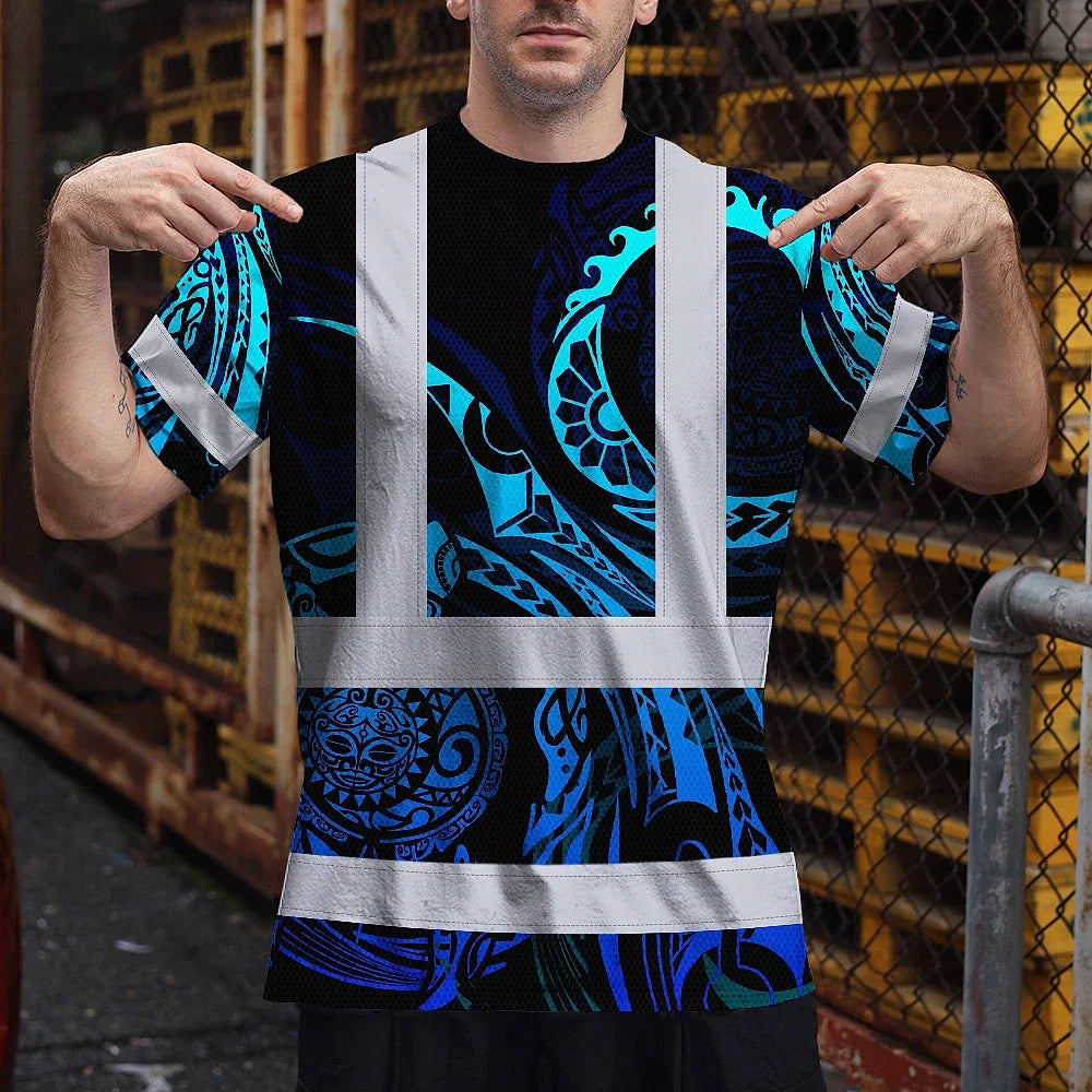 Hi Vis Shirt Reflective Tapes Gradient Turtle Hawaiian Polynesian Tribal Custom Name