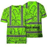 Hi Vis Shirt Reflective Tapes Green Black Neon Flowers Custom Name Safety Workwear For Workers, Truckers, Operators