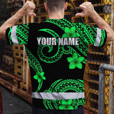 Hi Vis Shirt Reflective Tapes Green Black Polynesian Custom Name Safety Workwear For Workers, Truckers, Operators