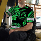 Hi Vis Shirt Reflective Tapes Green Black Polynesian Custom Name Safety Workwear For Workers, Truckers, Operators