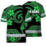 Hi Vis Shirt Reflective Tapes Green Black Polynesian Custom Name Safety Workwear For Workers, Truckers, Operators