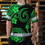 Hi Vis Shirt Reflective Tapes Green Black Polynesian Custom Name Safety Workwear For Workers, Truckers, Operators