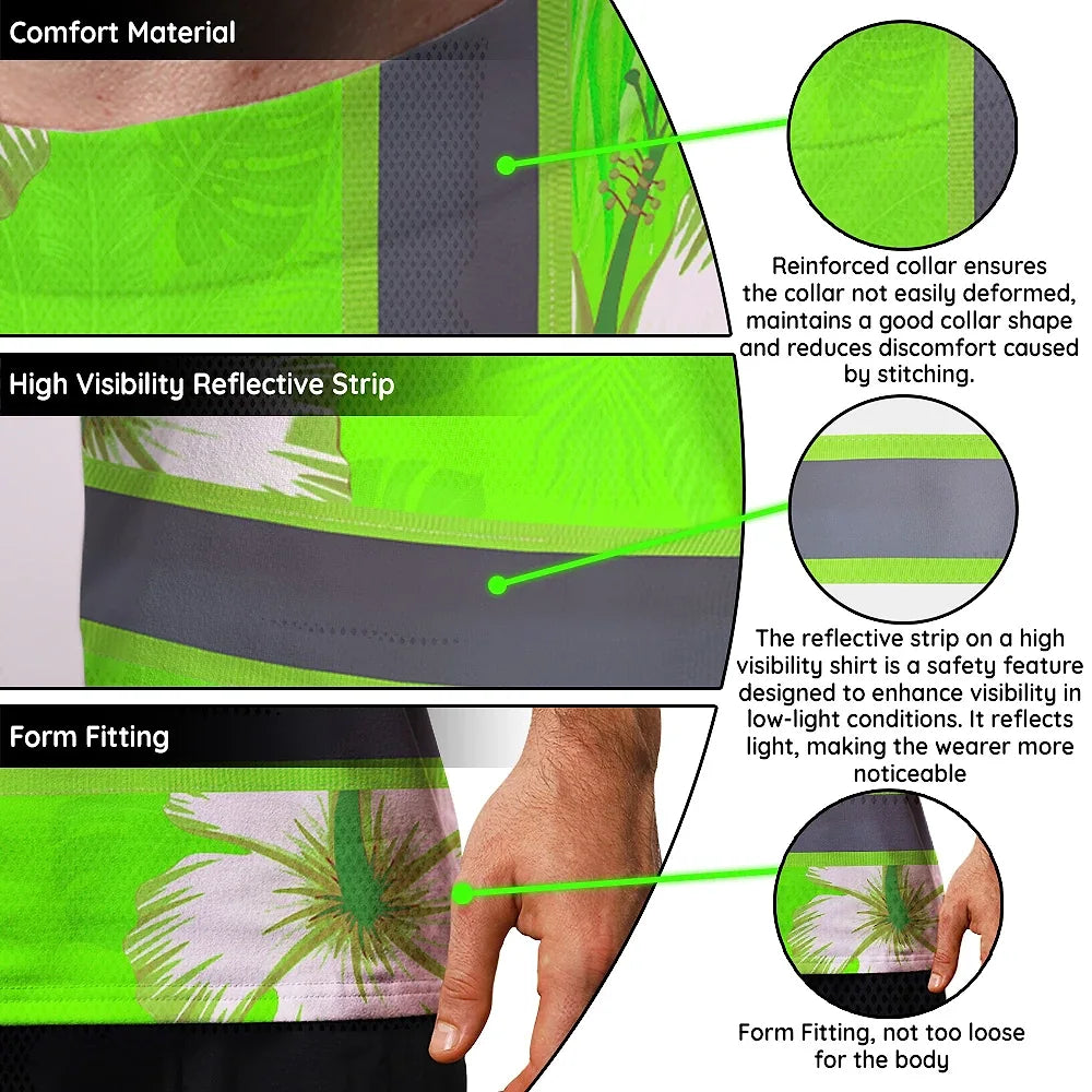 Hi Vis Shirt Reflective Tapes Green Neon Custom Name Safety Workwear For Workers, Truckers, Operators