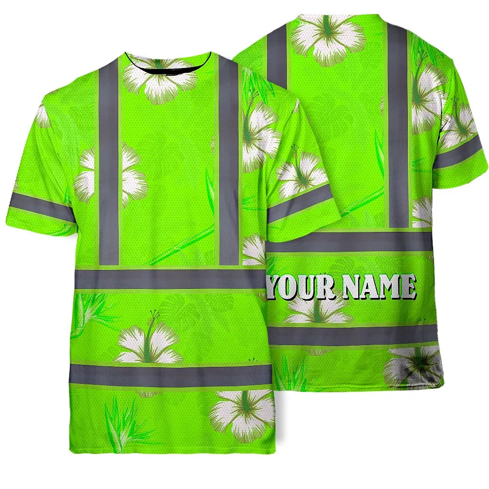 Hi Vis Shirt Reflective Tapes Green Neon Custom Name Safety Workwear For Workers, Truckers, Operators