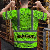 Hi Vis Shirt Reflective Tapes Green Neon Flowers Custom Name Safety Workwear For Workers, Truckers, Operators
