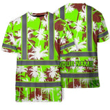 Hi Vis Shirt Reflective Tapes Green Neon Flowers Custom Name Safety Workwear For Workers, Truckers, Operators
