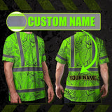 Hi Vis Shirt Reflective Tapes Green Neon Flowers Custom Name Safety Workwear For Workers, Truckers, Operators