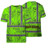 Hi Vis Shirt Reflective Tapes Green Neon Flowers Custom Name Safety Workwear For Workers, Truckers, Operators