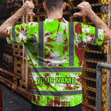 Hi Vis Shirt Reflective Tapes Green Neon Flowers Custom Name Safety Workwear For Workers, Truckers, Operators