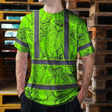 Hi Vis Shirt Reflective Tapes Green Neon Flowers Custom Name Safety Workwear For Workers, Truckers, Operators