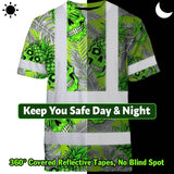 Hi Vis Shirt Reflective Tapes Green Neon Grey Skull Pineapple Custom Name Safety Workwear For Workers, Truckers, Operators