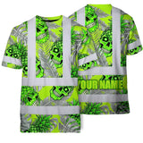 Hi Vis Shirt Reflective Tapes Green Neon Grey Skull Pineapple Custom Name Safety Workwear For Workers, Truckers, Operators