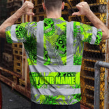 Hi Vis Shirt Reflective Tapes Green Neon Grey Skull Pineapple Custom Name Safety Workwear For Workers, Truckers, Operators