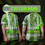 Hi Vis Shirt Reflective Tapes Green Neon Grey Skull Pineapple Custom Name Safety Workwear For Workers, Truckers, Operators