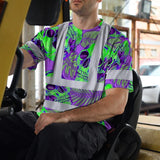 Hi Vis Shirt Reflective Tapes Green Neon Violet Skull Custom Name Safety Workwear For Workers, Truckers, Operators