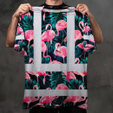 Hi Vis Shirt Reflective Tapes Hawaii Flamingo Custom Name Safety Workwear For Workers, Truckers, Operators